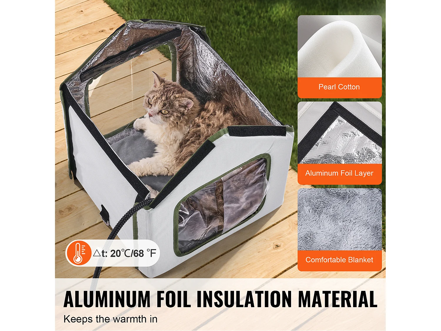 Maison Niche pour Chat, SucceBuy Abri Surélevé et Chauffant pour Chat, Maison pour Chat Extérieure Pliable et Étanche, Verte (S)