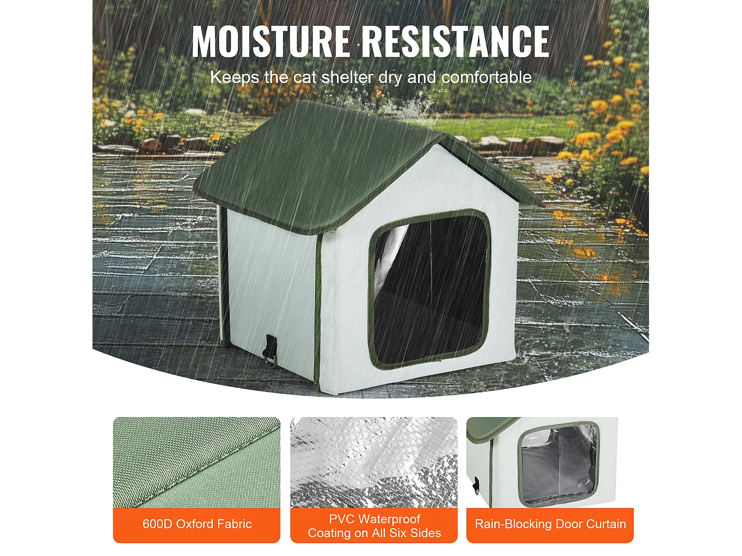 Maison Niche pour Chat, SucceBuy Abri Surélevé et Chauffant pour Chat, Maison pour Chat Extérieure Pliable et Étanche, Verte (S)