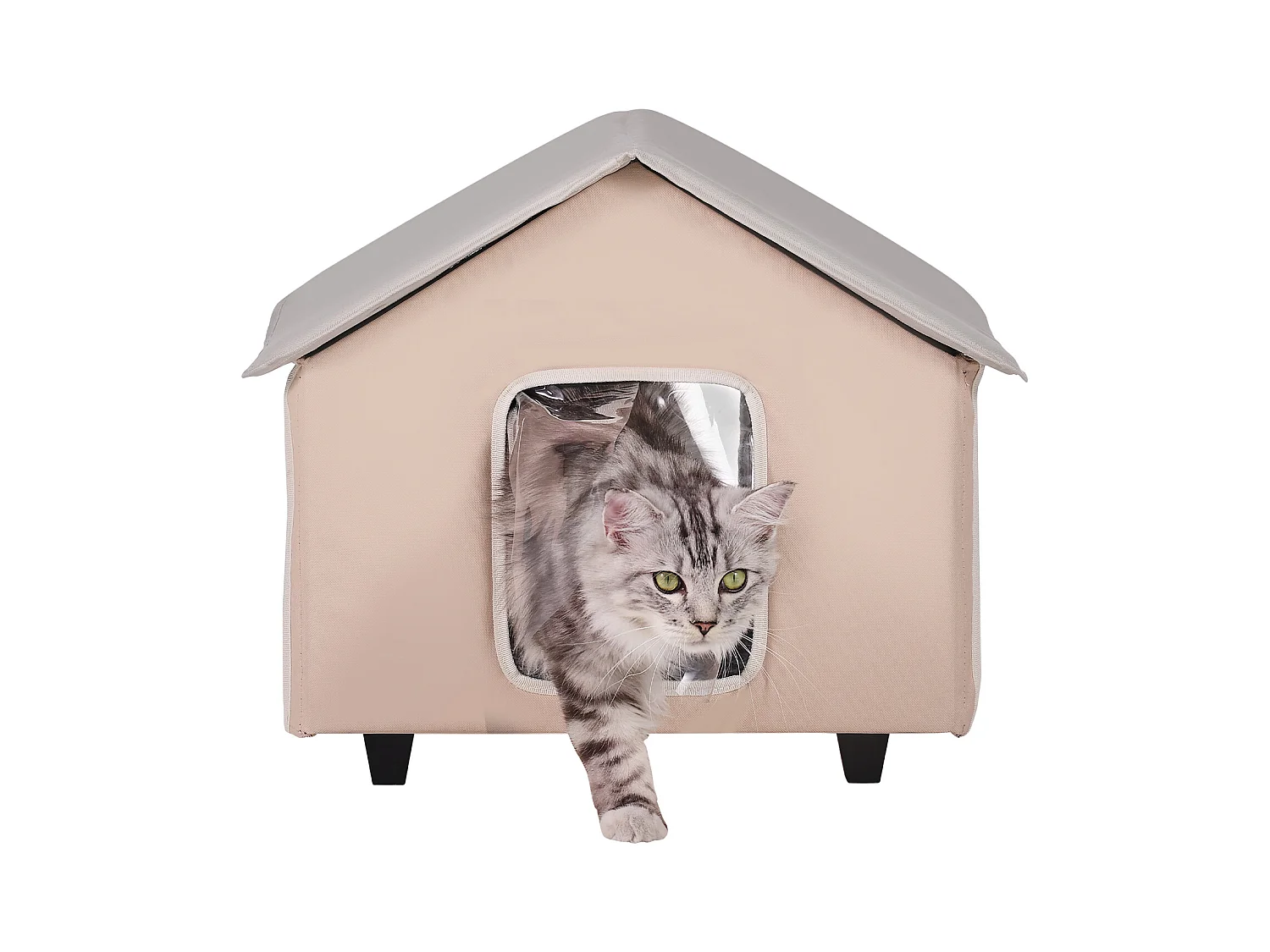 Maison Niche pour Chat, SucceBuy Niche Surélevée et Chauffante pour Chat avec Coussin Chauffant, Marron (Moyen)