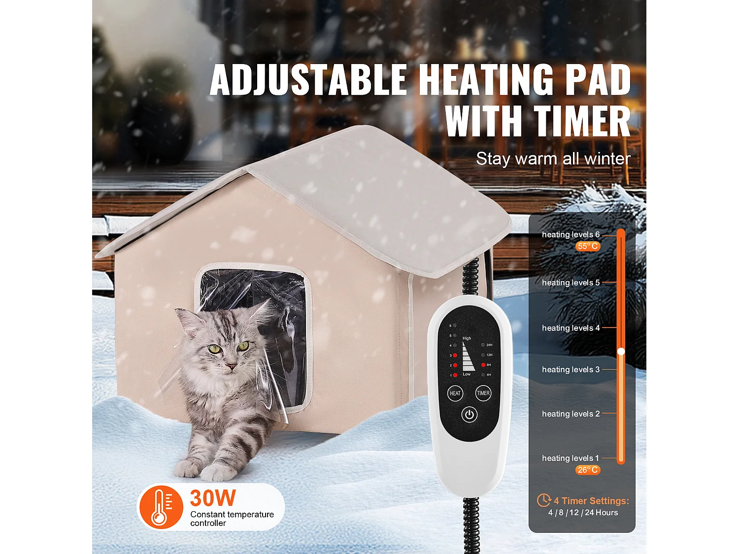 Cuccia per Gatti, SucceBuy Cuccia Rialzata e Riscaldata con Cuscinetto Riscaldante, Marrone (Media)