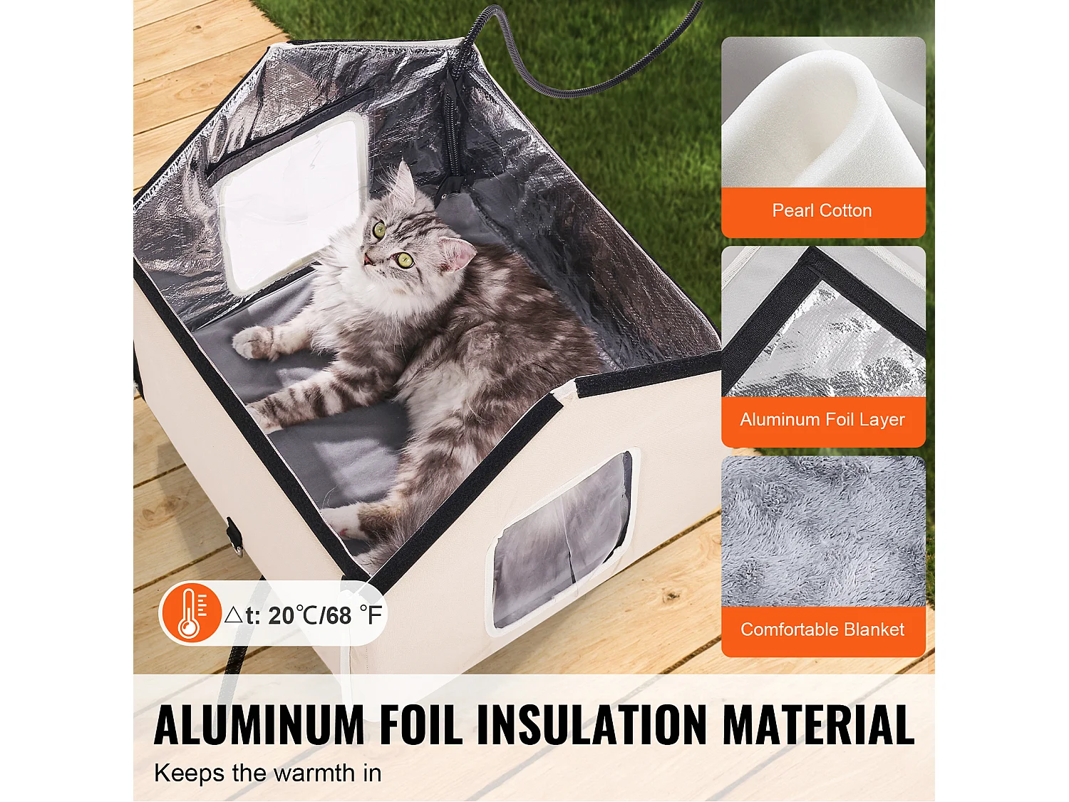 Cuccia per Gatti, SucceBuy Cuccia Rialzata e Riscaldata con Cuscinetto Riscaldante, Marrone (Media)