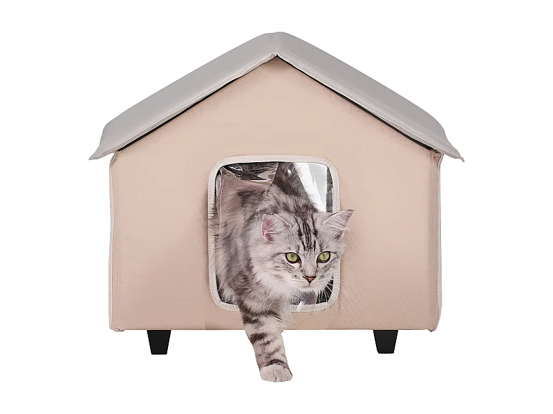 Casa para Gatos, SucceBuy Cama Elevada y Calefactable con Almohadilla Térmica, Marrón (Tamaño Mediano)