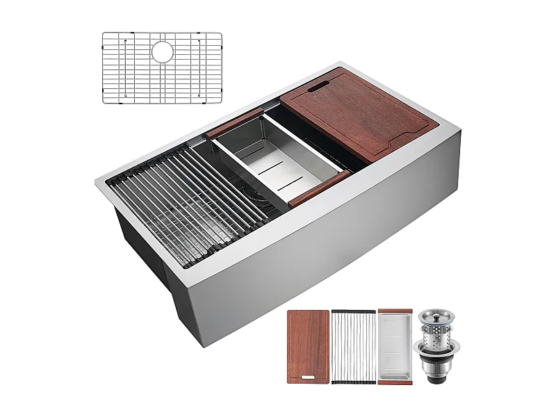 Keukenspoelbak SucceBuy Boerderijstijl Keukenspoelbak 304 Roestvrijstalen Onderbouw Spoelbak Enkele Kom 91 x 56 x 23 cm