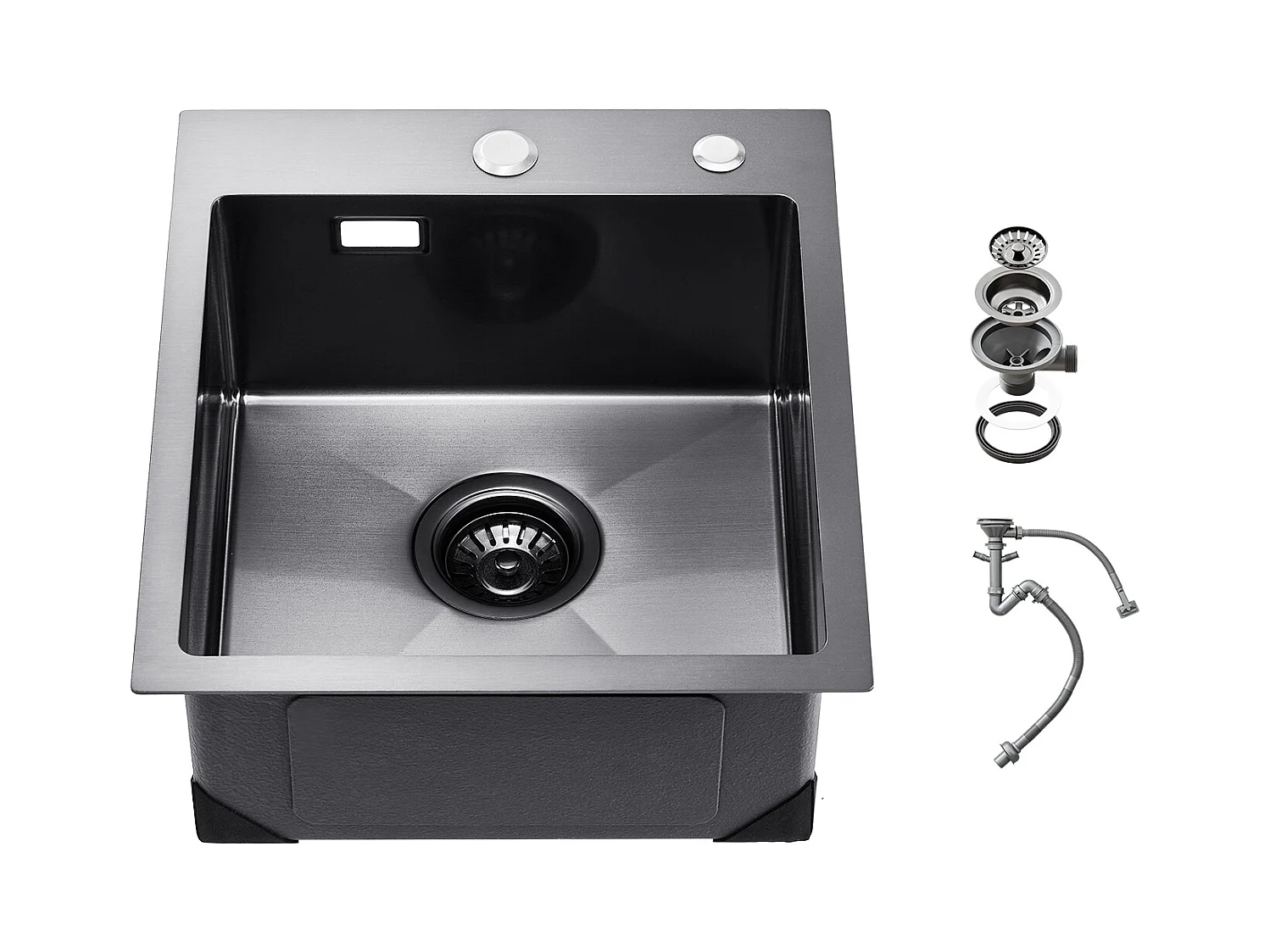 Küchenspüle SucceBuy Küchenspüle, 40 cm, Top Mount Küchenspüle, Einzelbecken, Edelstahl, Schwarz