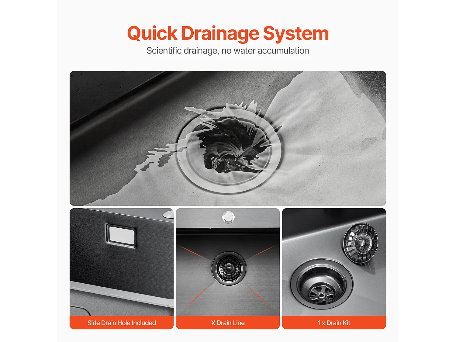 Küchenspüle SucceBuy Küchenspüle, 40 cm, Top Mount Küchenspüle, Einzelbecken, Edelstahl, Schwarz