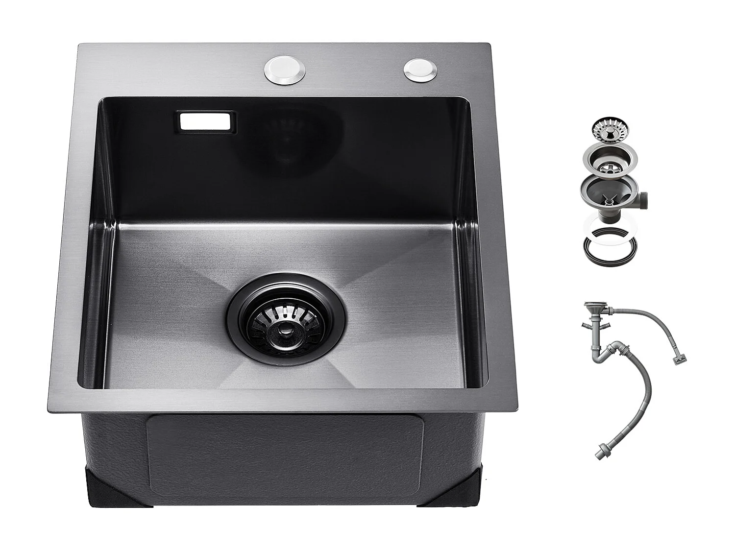 Lava-loiça de Cozinha SucceBuy, Lava-loiça de Cozinha de 40 cm com Montagem Superior, Cuba Simples, Aço Inoxidável, Preto