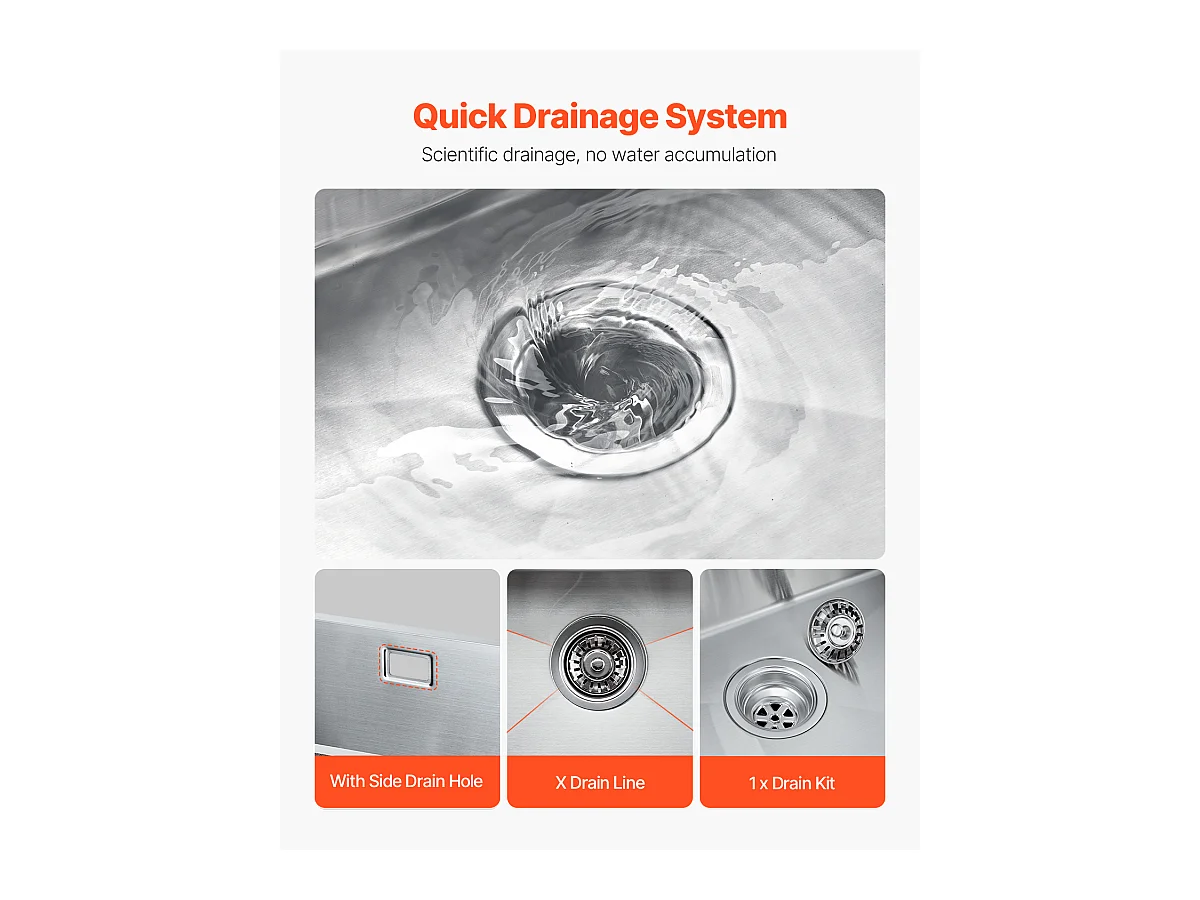 Évier de Cuisine SucceBuy Évier de Cuisine Sous Plan 50 cm à Cuve Simple en Acier Inoxydable