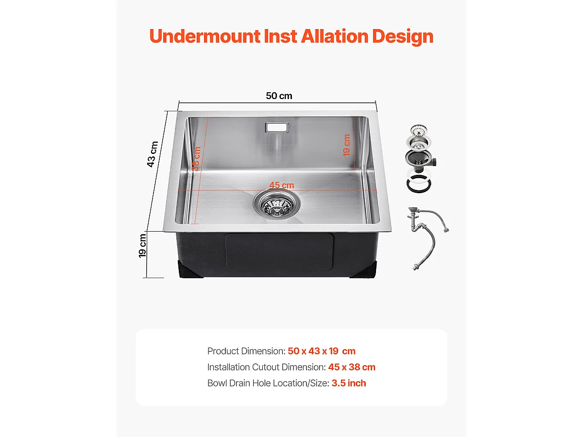 Keuken Spoelbak SucceBuy Keuken Spoelbak 50cm Enkele Kom Onderbouw RVS Keuken Spoelbak