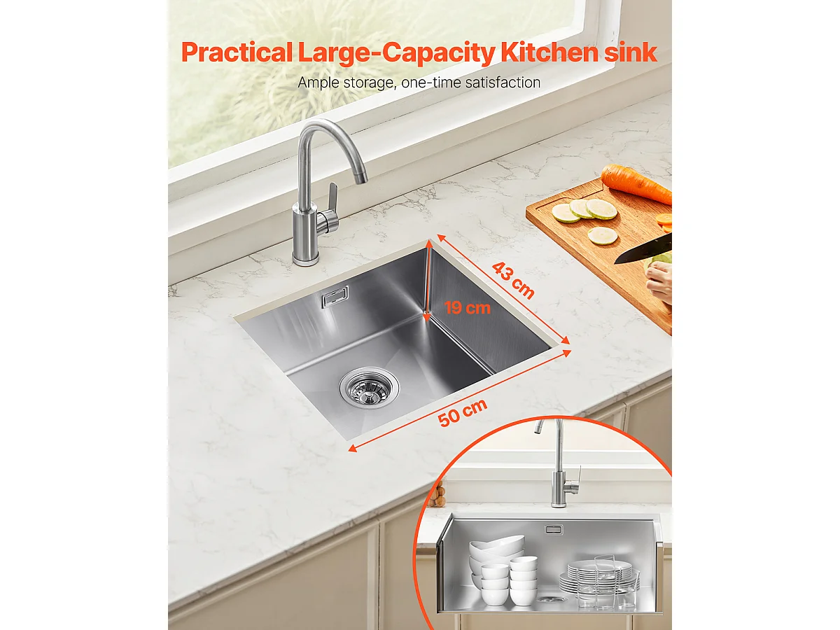 Keuken Spoelbak SucceBuy Keuken Spoelbak 50cm Enkele Kom Onderbouw RVS Keuken Spoelbak