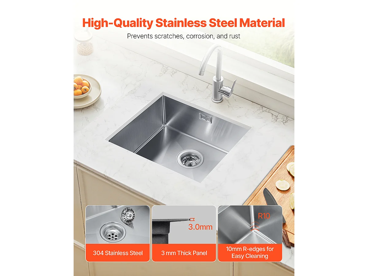 Keuken Spoelbak SucceBuy Keuken Spoelbak 50cm Enkele Kom Onderbouw RVS Keuken Spoelbak