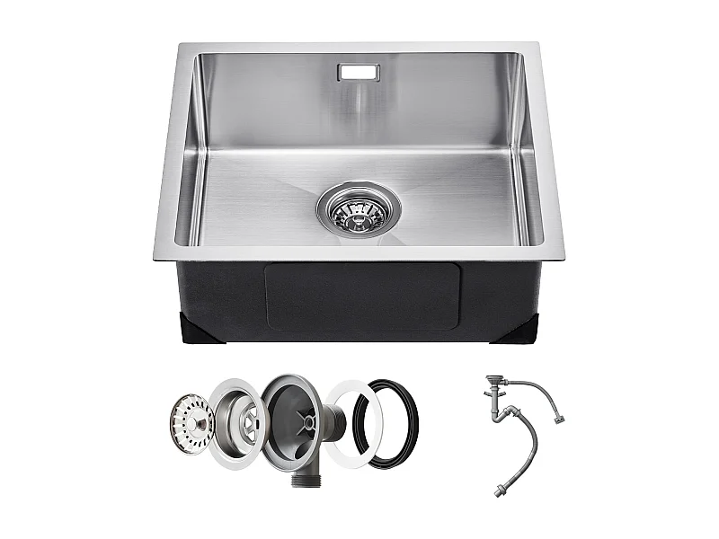 Lava-loiça de Cozinha SucceBuy Lava-loiça de Cozinha de 50 cm com Cuba Simples e Suporte para Lava-loiça em Aço Inoxidável