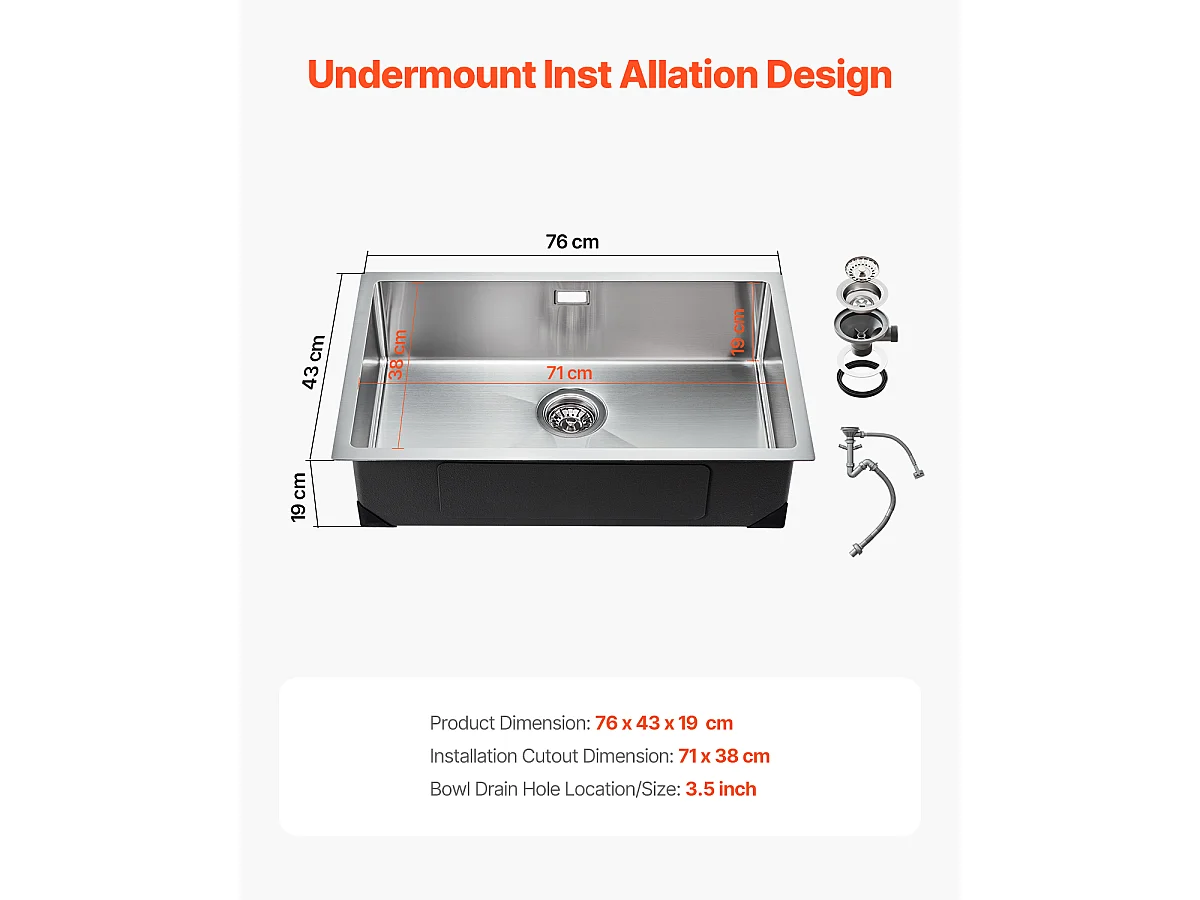 Évier de Cuisine SucceBuy Évier de Cuisine en Acier Inoxydable 76 cm