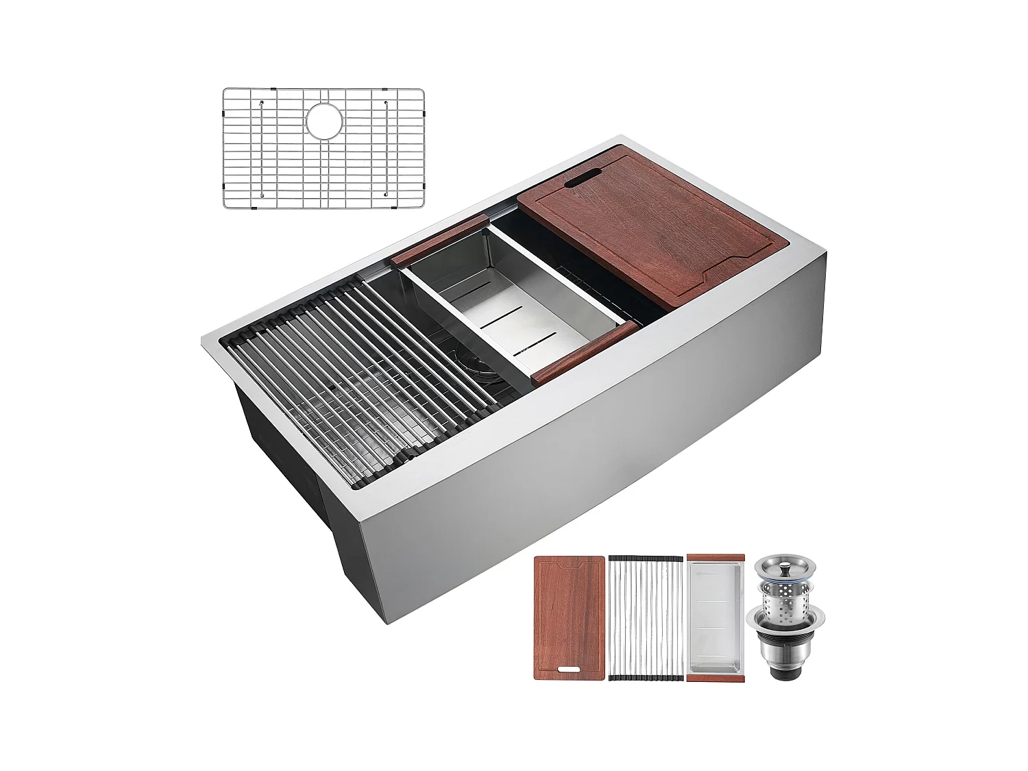 Evier de cuisine SucceBuy Évier Cuisine de Style Campagnard Évier à Encastrer en Acier Inoxydable 304 Une Cuve 76 x 56 x 23 Cm