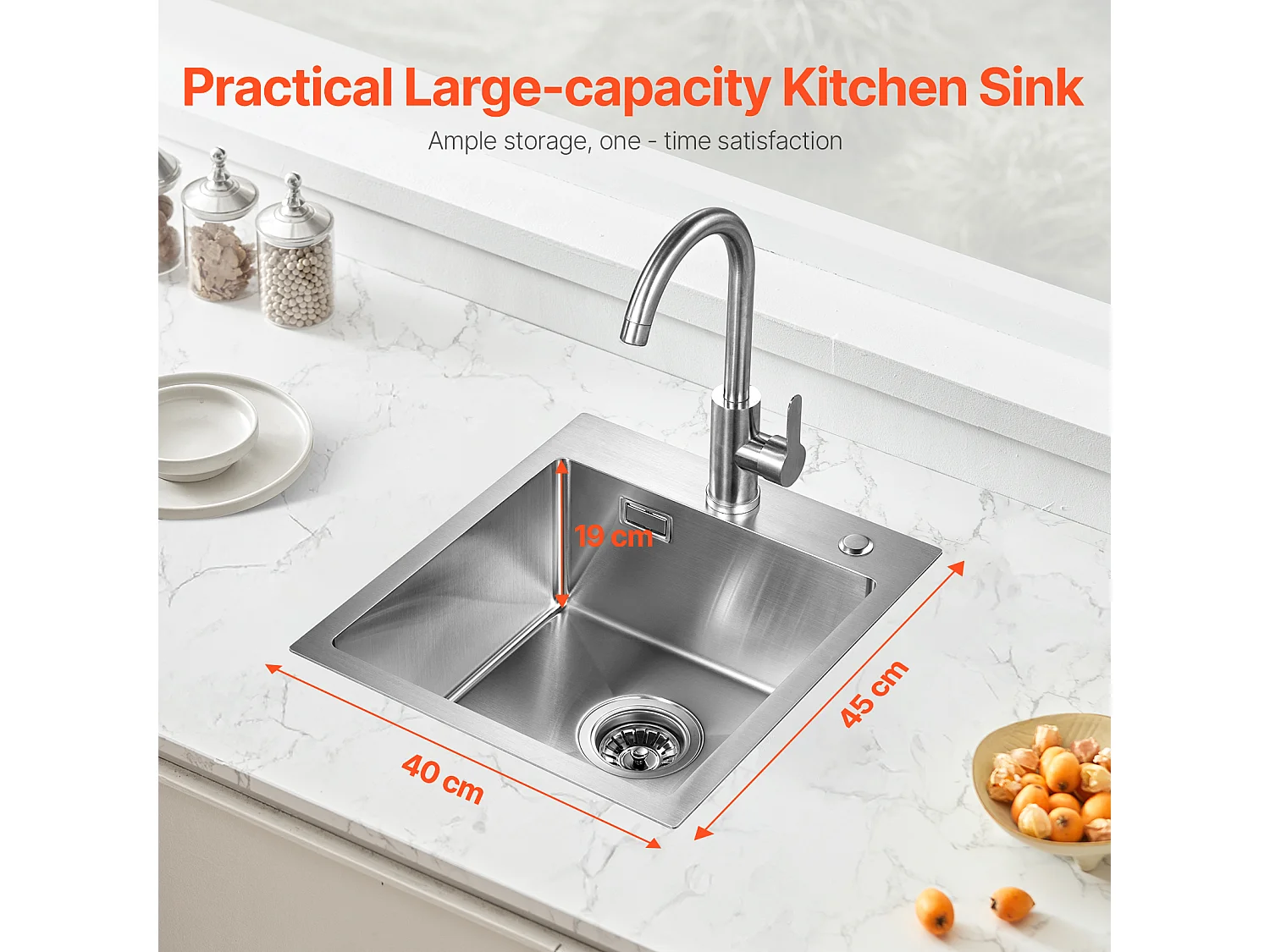 Lava-Loiça de Cozinha SucceBuy Lava-Loiça de Cozinha de 40 cm com Montagem Superior e Cuba Simples, Lava-Loiça em Aço Inoxidável para Bar