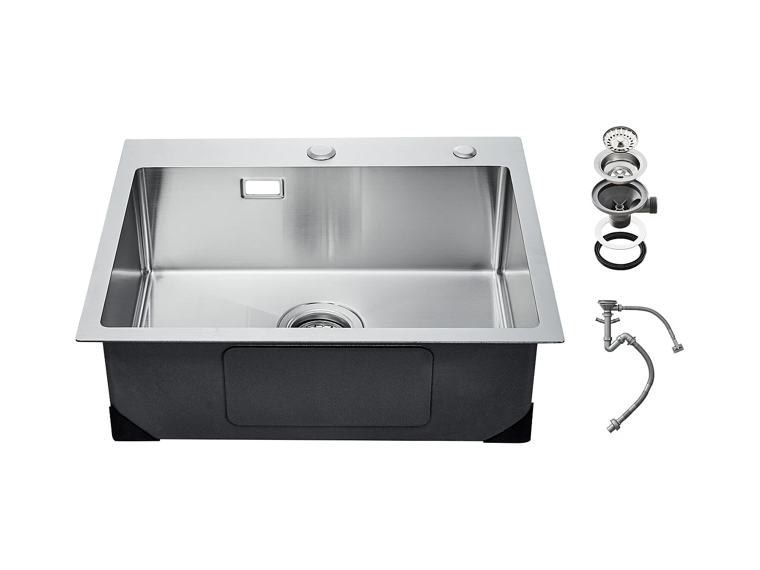 Évier de Cuisine SucceBuy Évier de Cuisine à Montage par le Haut en Acier Inox 304 Cuve Simple 55 cm