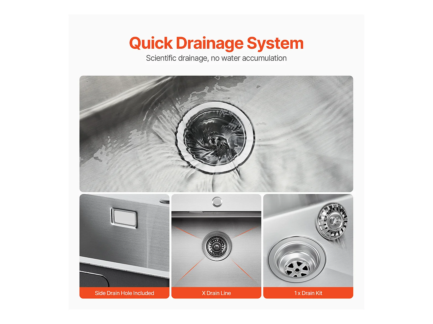 Évier de Cuisine SucceBuy Évier de Cuisine à Montage par le Haut en Acier Inox 304 Cuve Simple 55 cm