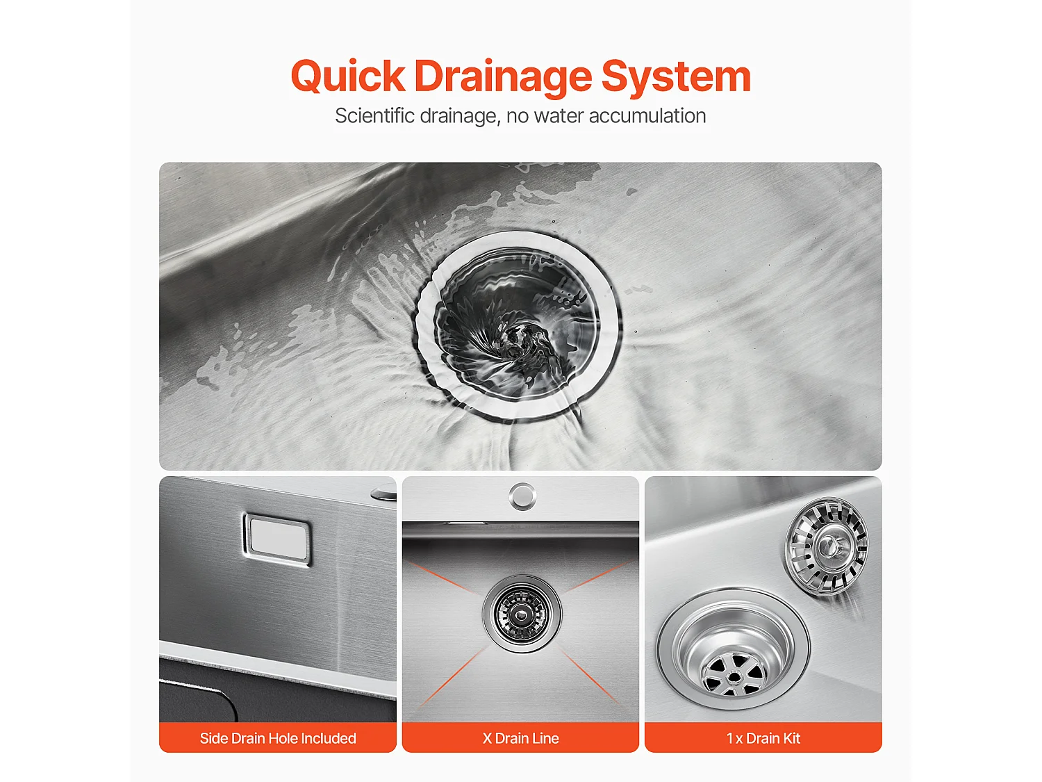 Pia de Cozinha SucceBuy em Aço Inoxidável 304 com Cuba Simples e Montagem Superior, 55 cm