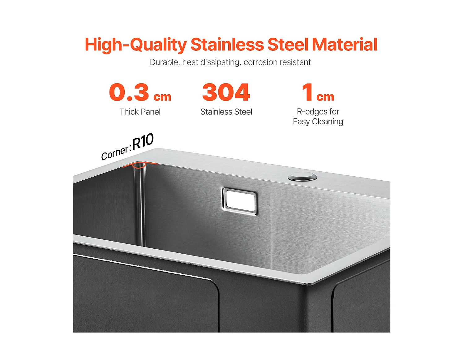 Évier de Cuisine SucceBuy Évier de Cuisine 68 cm à Montage par le Haut, Cuve Simple à Encastrer, Barre en Acier Inoxydable