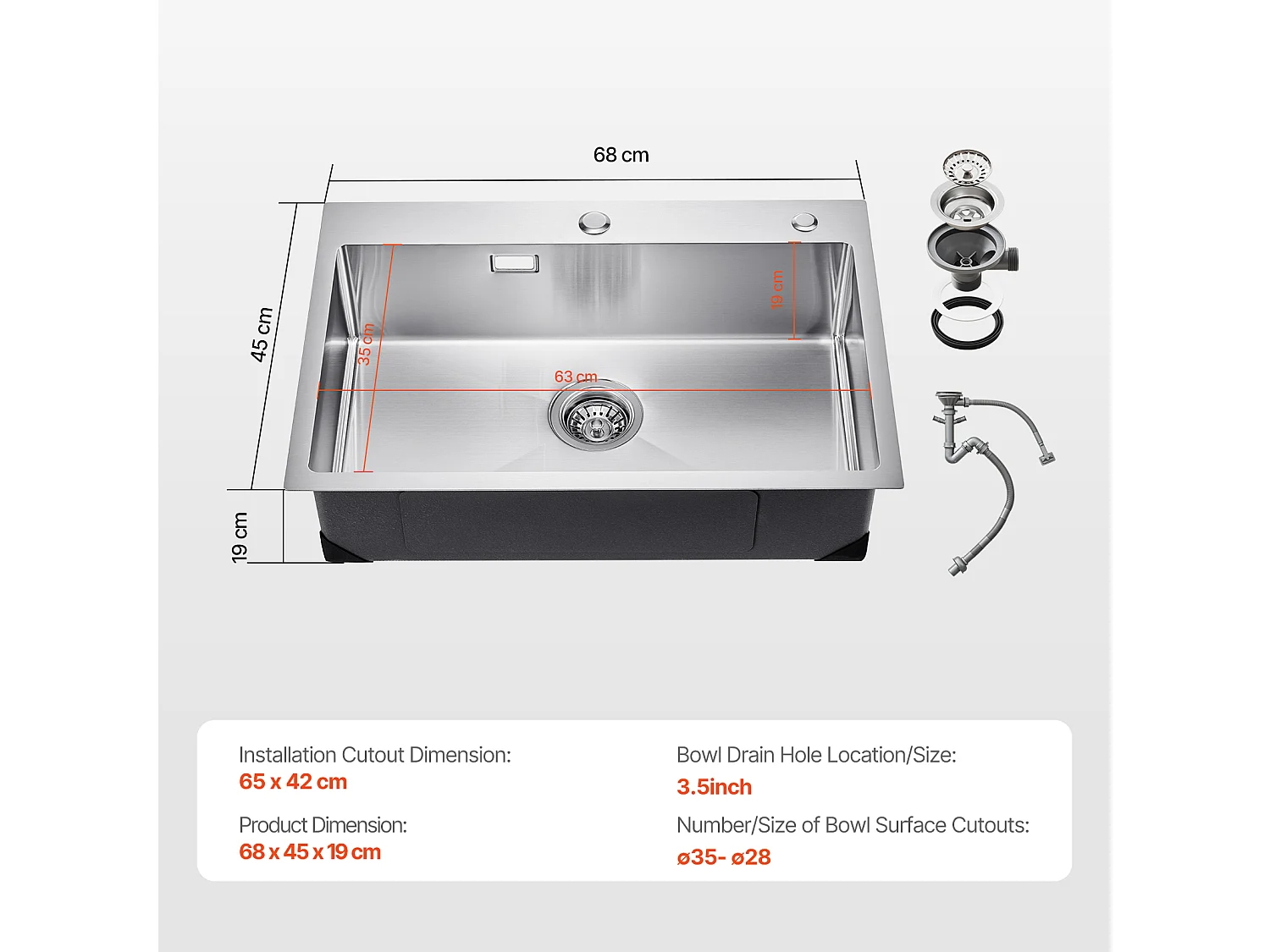 Keuken Spoelbak SucceBuy Keuken Spoelbak 68CM Bovenbouw Enkele Kom Onderbouw RVS Bar Spoelbak