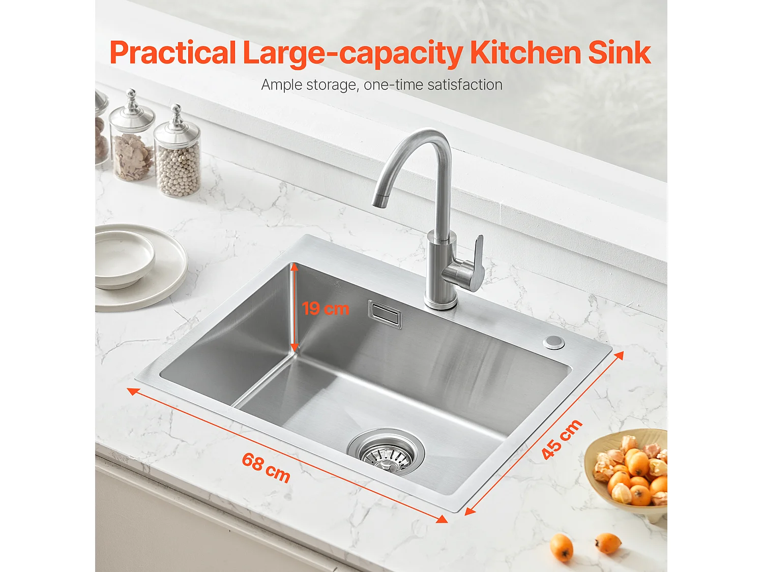 Keuken Spoelbak SucceBuy Keuken Spoelbak 68CM Bovenbouw Enkele Kom Onderbouw RVS Bar Spoelbak