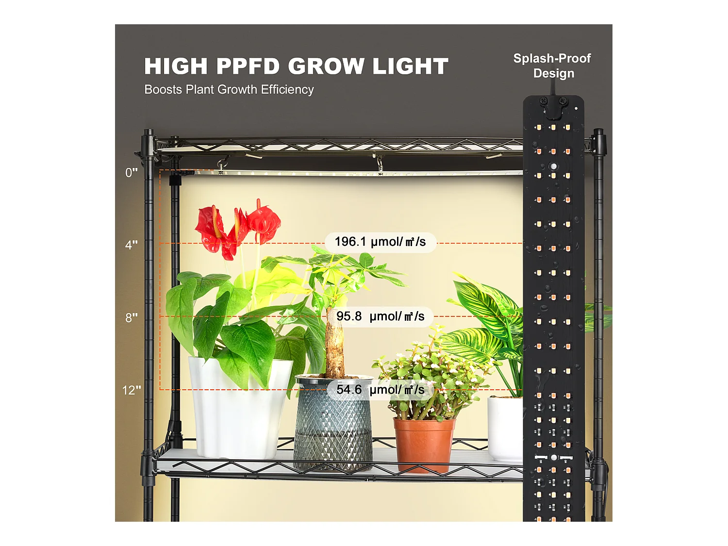 Support pour Plantes SucceBuy, avec Lampes de Croissance, 4 Niveaux, 45 W, 60x35x126,5 cm, pour Jardinage Germination Graines