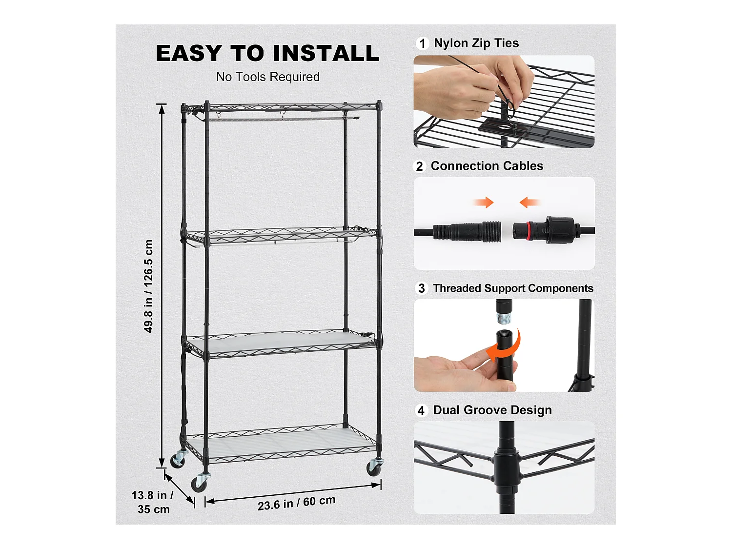 Support pour Plantes SucceBuy, avec Lampes de Croissance, 4 Niveaux, 45 W, 60x35x126,5 cm, pour Jardinage Germination Graines