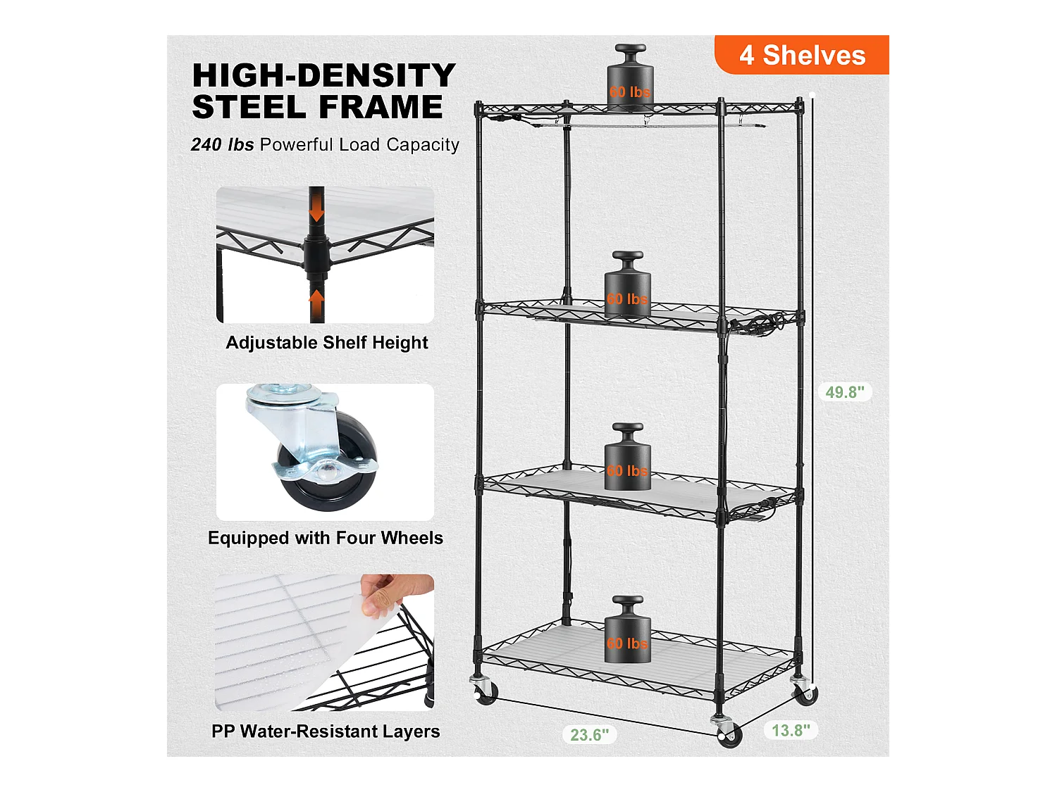 Support pour Plantes SucceBuy, avec Lampes de Croissance, 4 Niveaux, 45 W, 60x35x126,5 cm, pour Jardinage Germination Graines