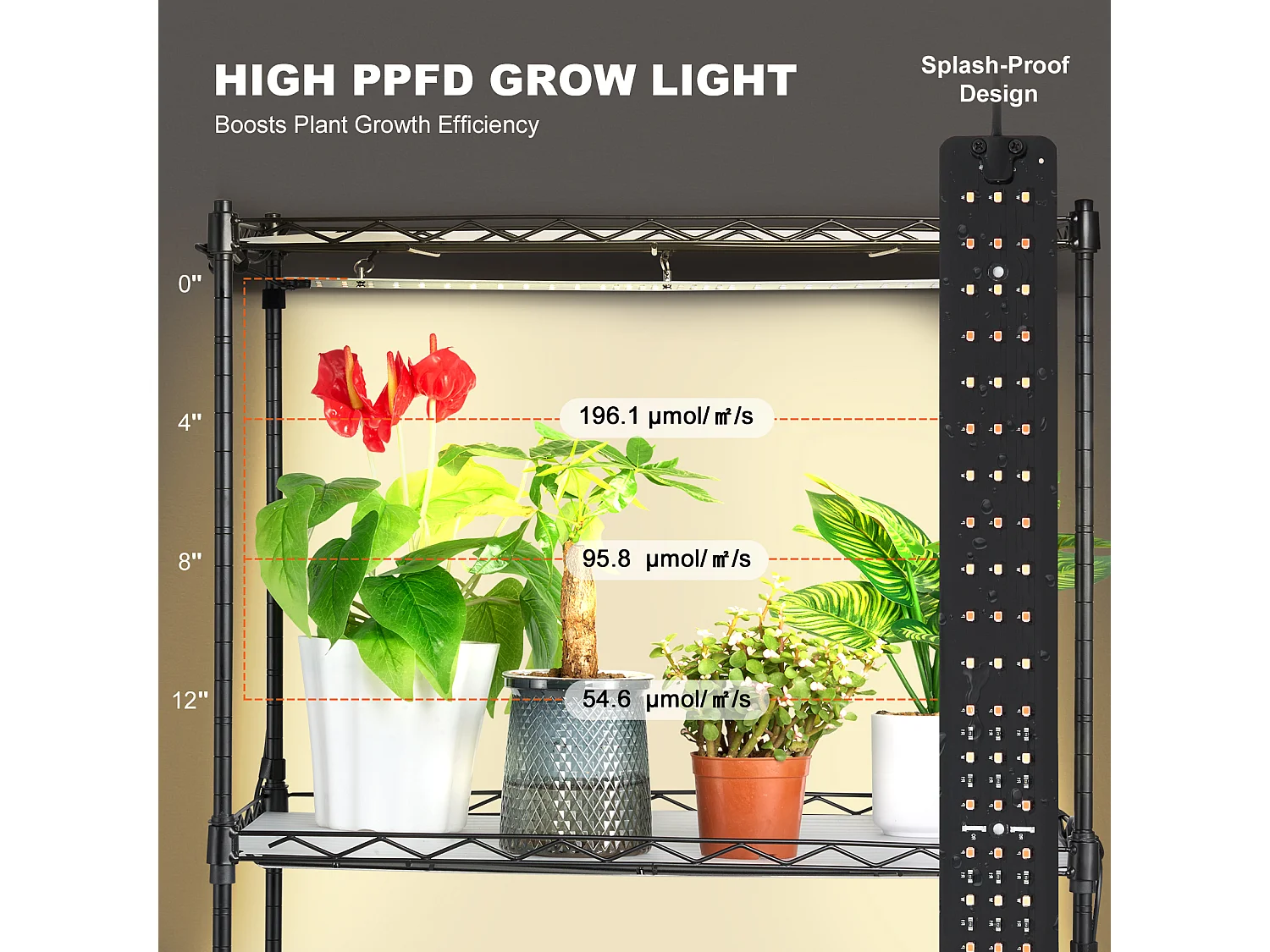 Support pour Plantes SucceBuy, avec Lampes de Croissance, 4 Niveaux, 45 W, 60x35x126,5 cm, pour Jardinage Germination Graines