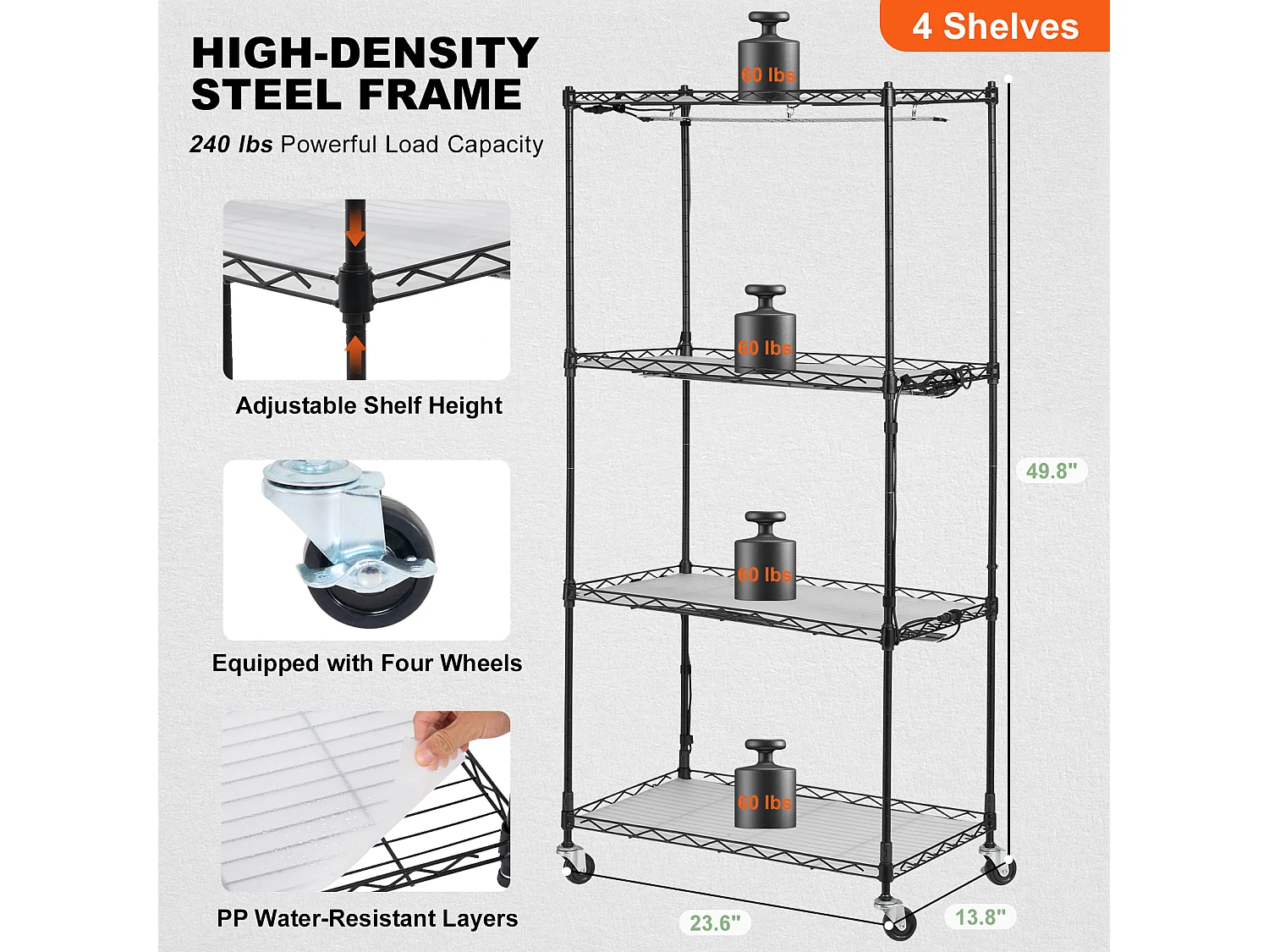 Support pour Plantes SucceBuy, avec Lampes de Croissance, 4 Niveaux, 45 W, 60x35x126,5 cm, pour Jardinage Germination Graines