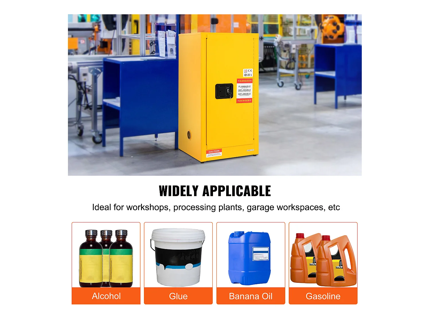 Armoire de Sécurité SucceBuy pour Liquides Inflammables Porte Simple et Fermeture Manuelle Jaune Stockage Dangereux 900 x 460 x 460MM