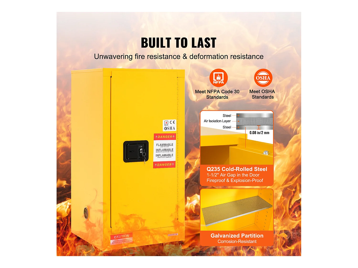 Armoire de Sécurité SucceBuy pour Liquides Inflammables Porte Simple et Fermeture Manuelle Jaune Stockage Dangereux 900 x 460 x 460MM