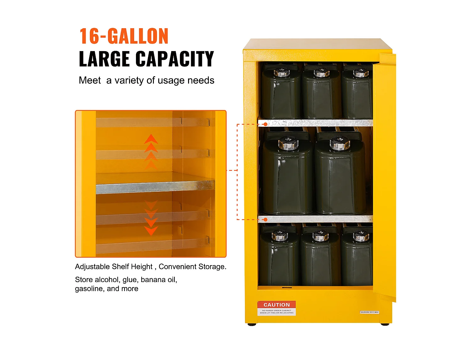 Armoire de Sécurité SucceBuy pour Liquides Inflammables Porte Simple et Fermeture Manuelle Jaune Stockage Dangereux 900 x 460 x 460MM