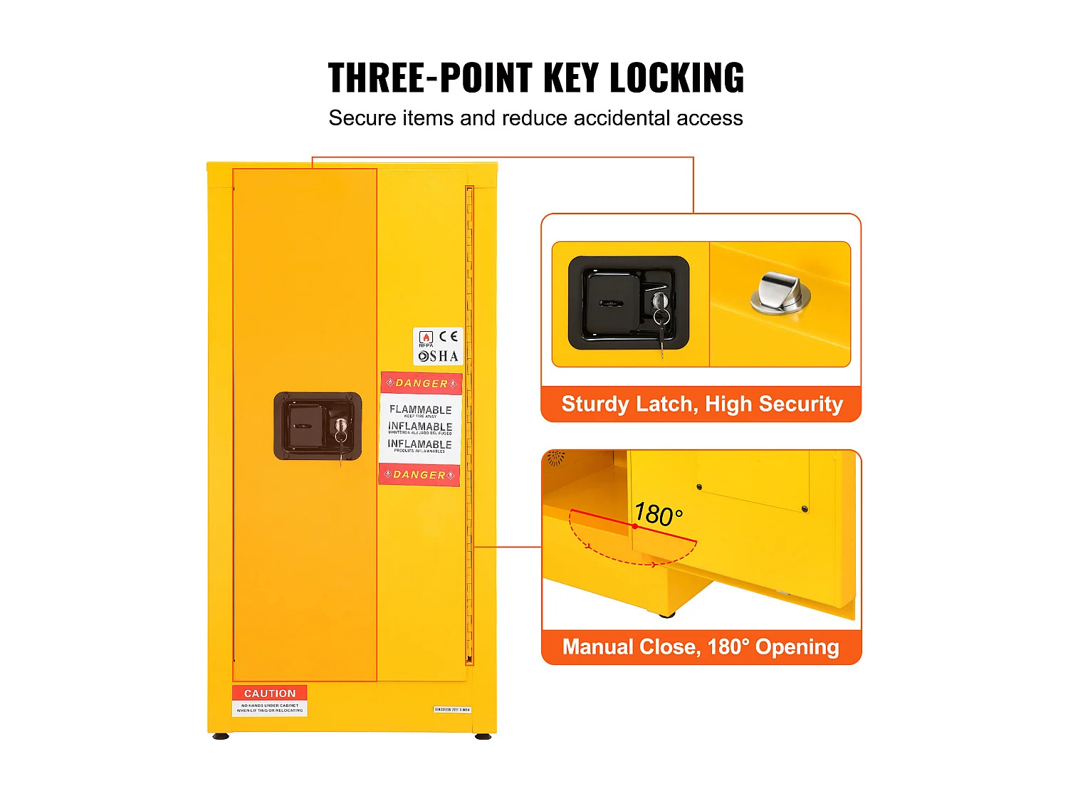 Armoire de Sécurité SucceBuy pour Liquides Inflammables Porte Simple et Fermeture Manuelle Jaune Stockage Dangereux 900 x 460 x 460MM