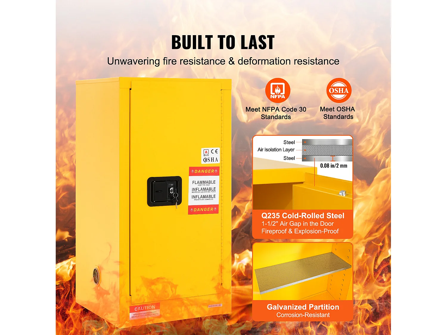 Armoire de Sécurité SucceBuy pour Liquides Inflammables Porte Simple et Fermeture Manuelle Jaune Stockage Dangereux 900 x 460 x 460MM