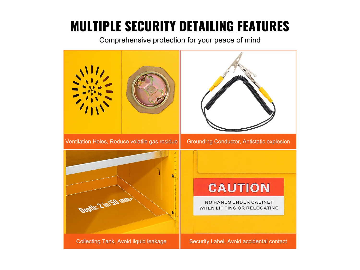 Armoire de Sécurité SucceBuy pour Liquides Inflammables Porte Simple et Fermeture Manuelle Jaune Stockage Dangereux 900 x 460 x 460MM