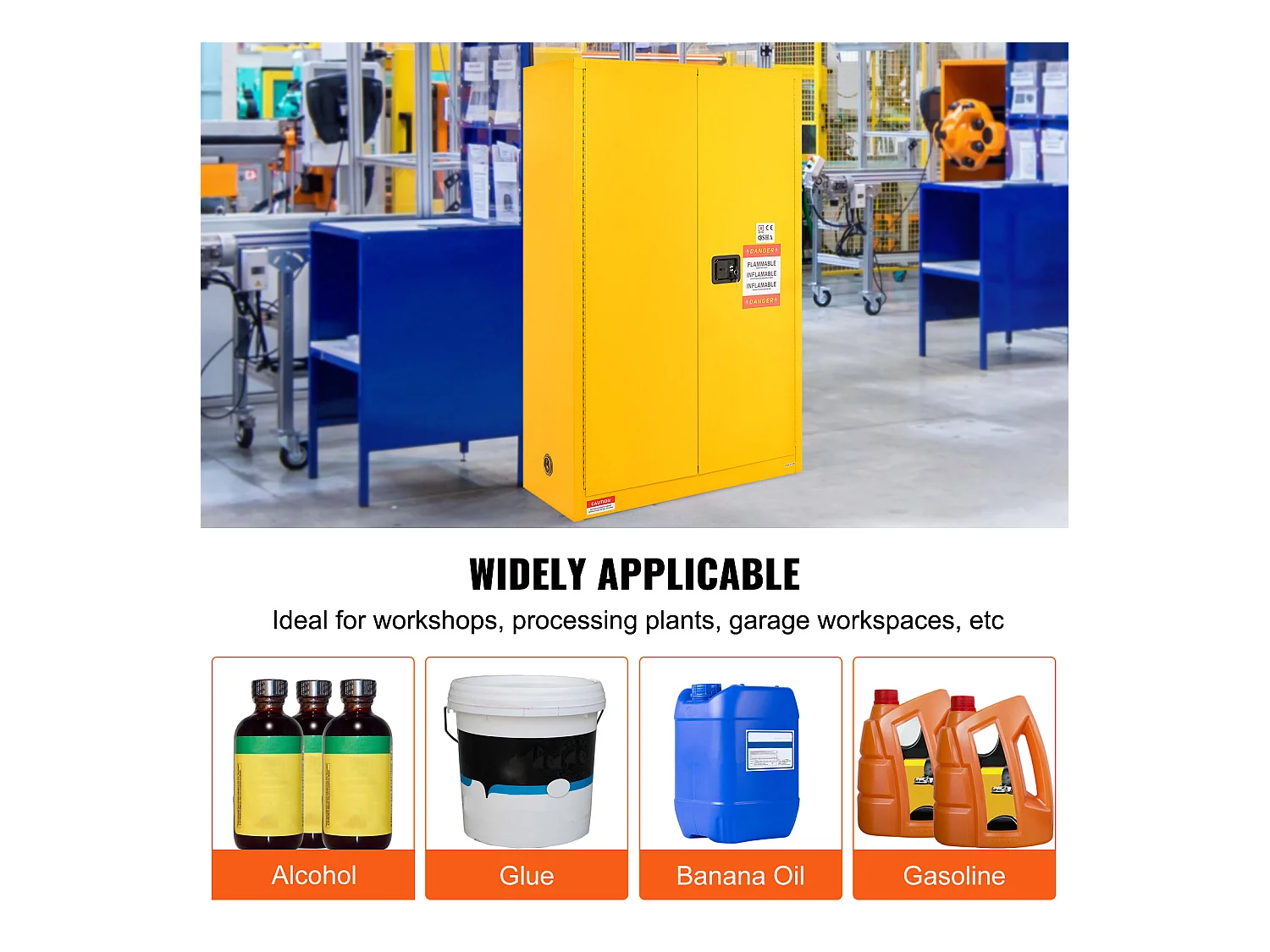 Armoire de Sécurité SucceBuy pour Produits Inflammables 170,3 L 109x46x165,5 Cm, Armoire Coupe-Feu pour Liquides Inflammables, avec 2 Étagères Réglables