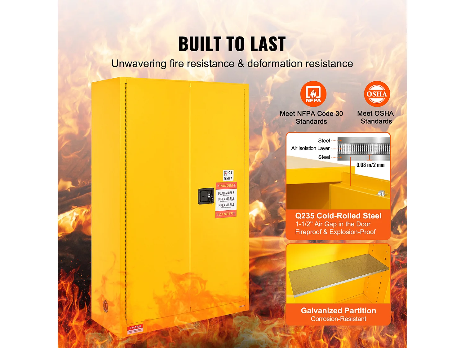 Armadio di Sicurezza SucceBuy per Prodotti Infiammabili 170,3 L 109x46x165,5 Cm, Armadio Ignifugo per Liquidi Infiammabili, con 2 Ripiani Regolabili