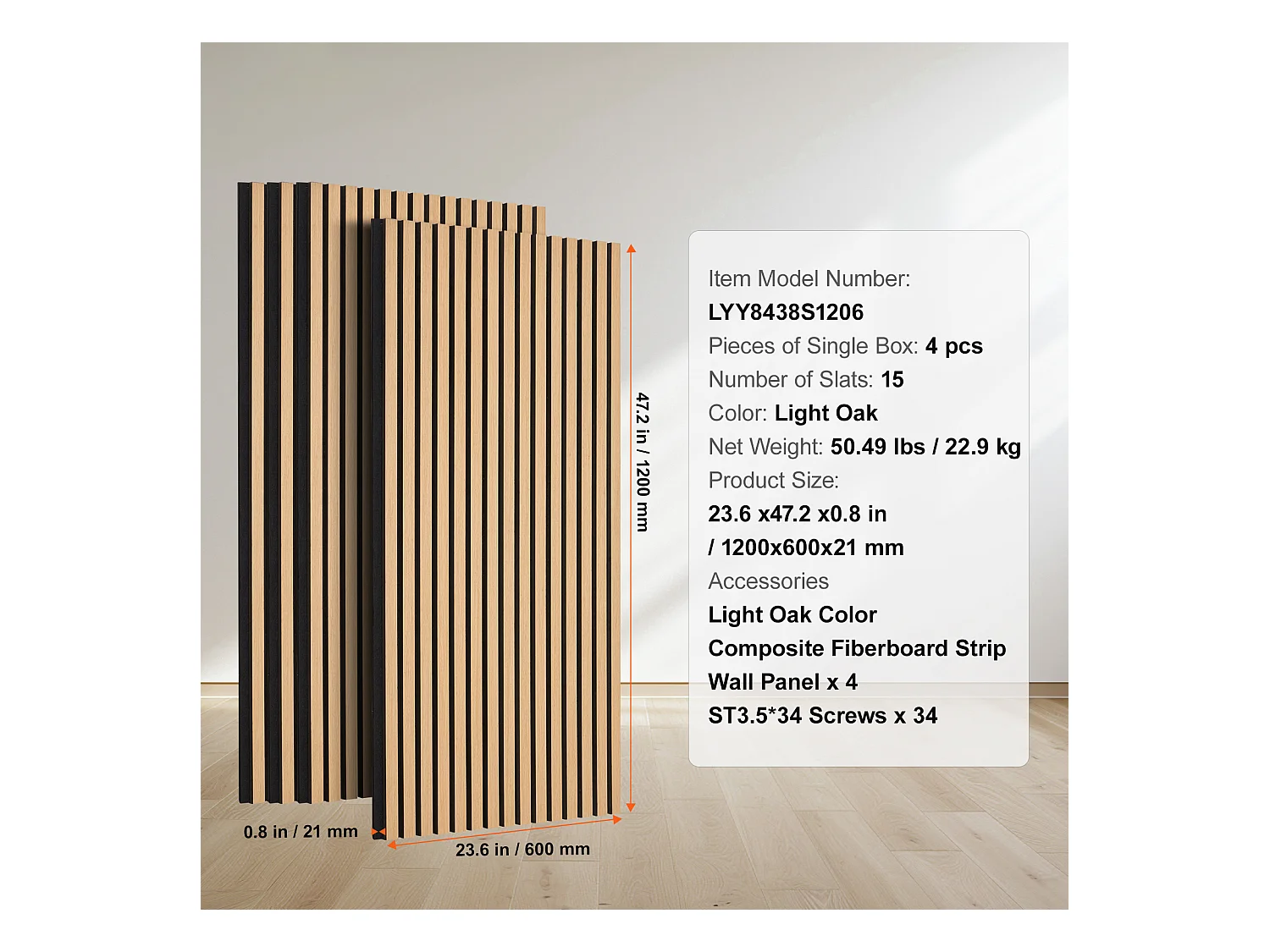 Panneaux Acoustiques SucceBuy 59.9 x 119.8 cm, Panneaux Acoustiques à Lattes en Bois, Décoration Murale Moderne, Chêne Clair