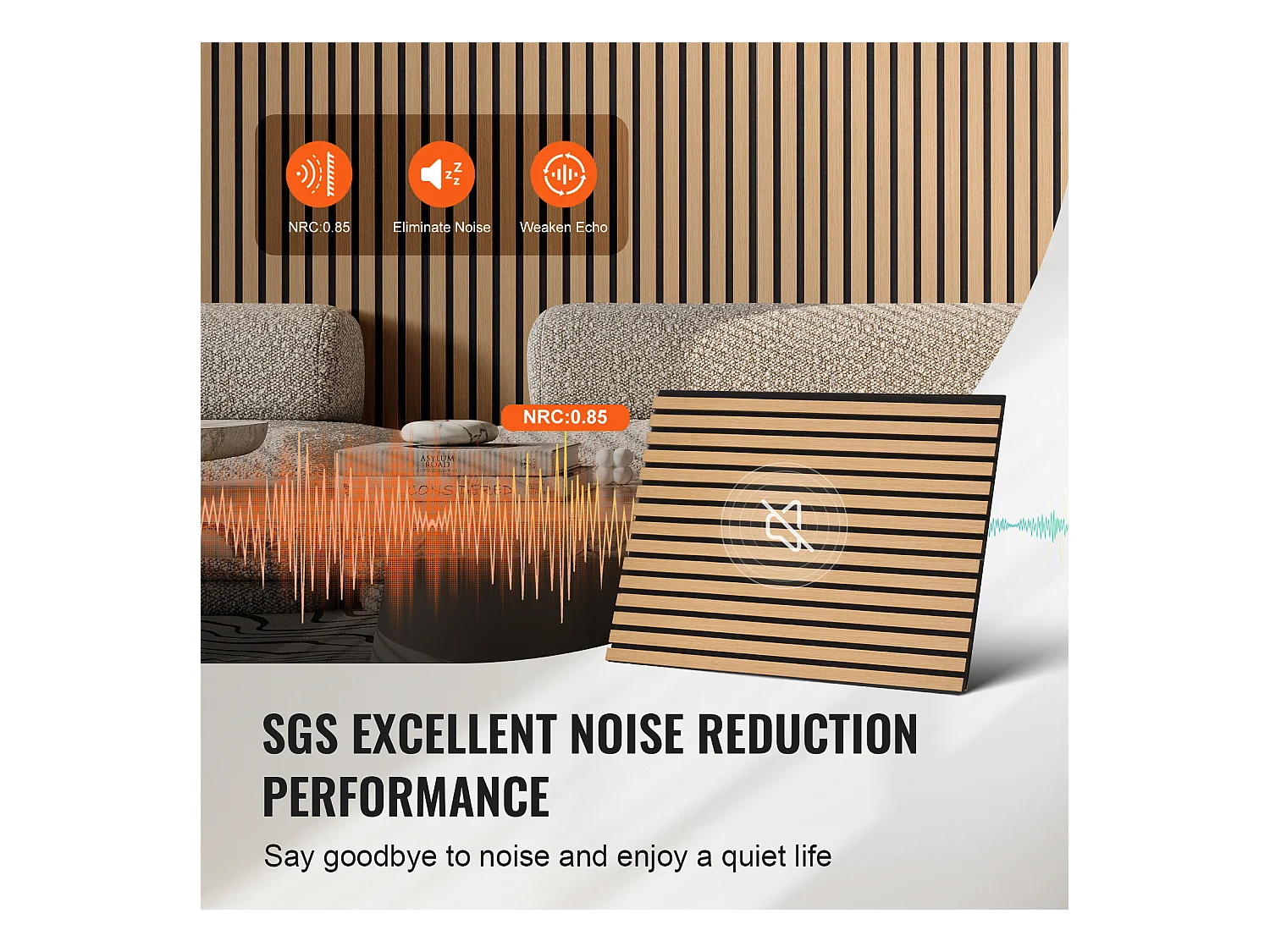 Panneaux Acoustiques SucceBuy 59.9 x 119.8 cm, Panneaux Acoustiques à Lattes en Bois, Décoration Murale Moderne, Chêne Clair