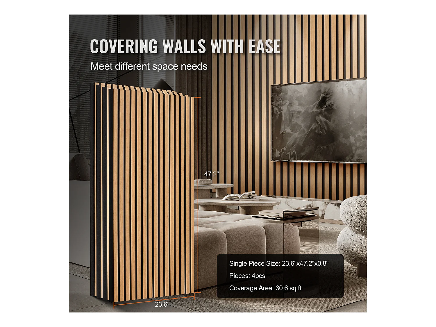 Panneaux Acoustiques SucceBuy 59.9 x 119.8 cm, Panneaux Acoustiques à Lattes en Bois, Décoration Murale Moderne, Chêne Clair