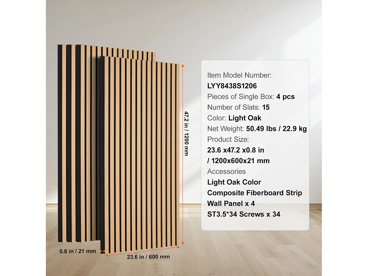 Panneaux Acoustiques SucceBuy 59.9 x 119.8 cm, Panneaux Acoustiques à Lattes en Bois, Décoration Murale Moderne, Chêne Clair