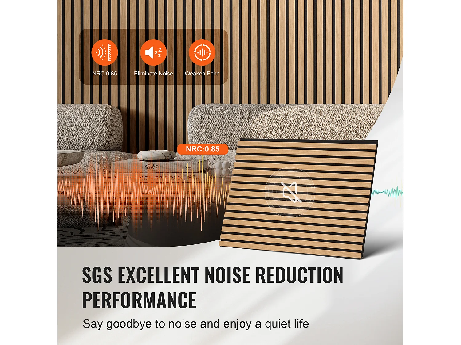 Panneaux Acoustiques SucceBuy 59.9 x 119.8 cm, Panneaux Acoustiques à Lattes en Bois, Décoration Murale Moderne, Chêne Clair