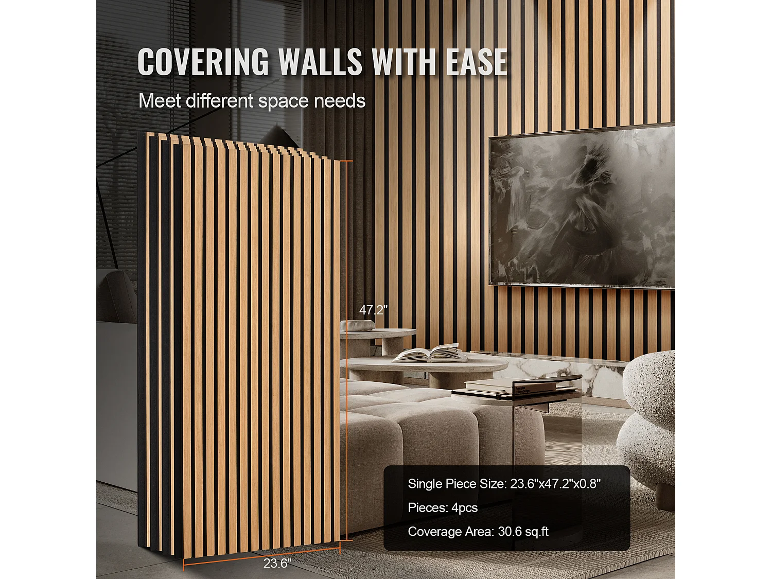 Panneaux Acoustiques SucceBuy 59.9 x 119.8 cm, Panneaux Acoustiques à Lattes en Bois, Décoration Murale Moderne, Chêne Clair