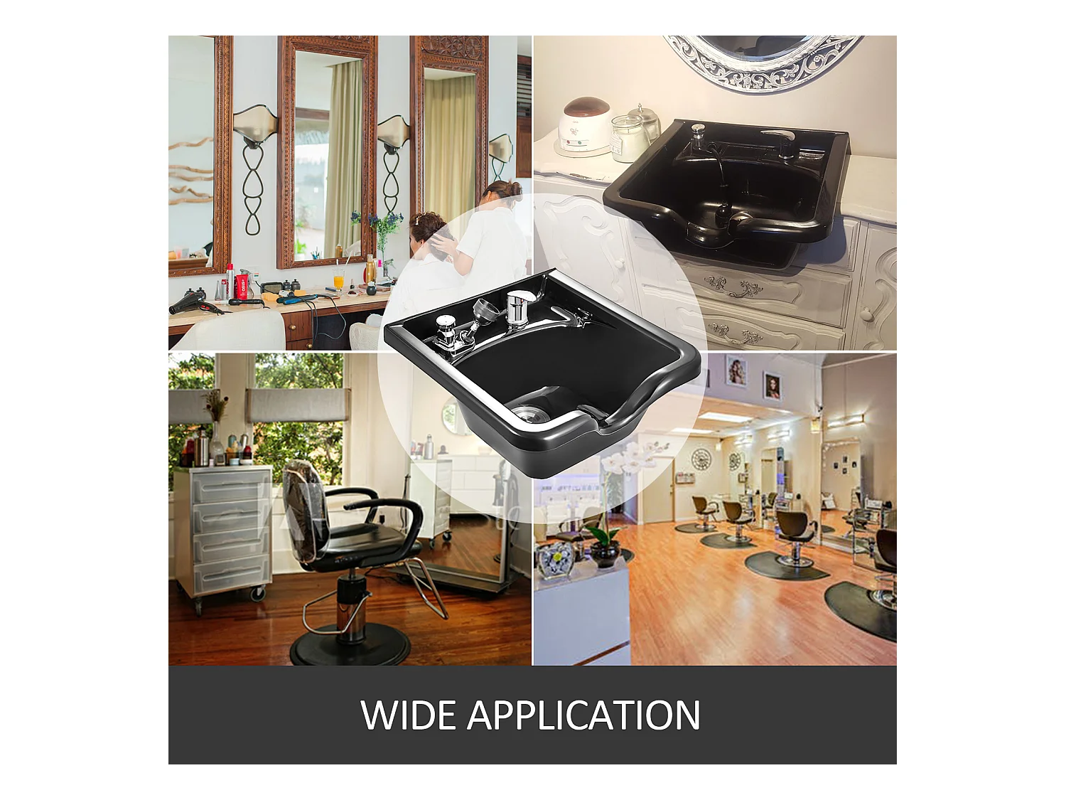 Bac à Shampooing SucceBuy, Bac à Shampooing Plastique ABS, pour Coiffeurs, Centre de Spa, Salon de Coiffure, Salon de Beauté, Maison, Noir