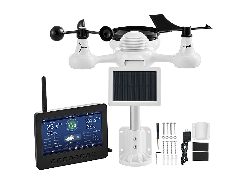 Wetterstation Wi-Fi Solarenergie 7-in-1 SucceBuy, TFT-Bildschirm 17,78 cm, Wi-Fi-Fernbedienung, mit Außensensor