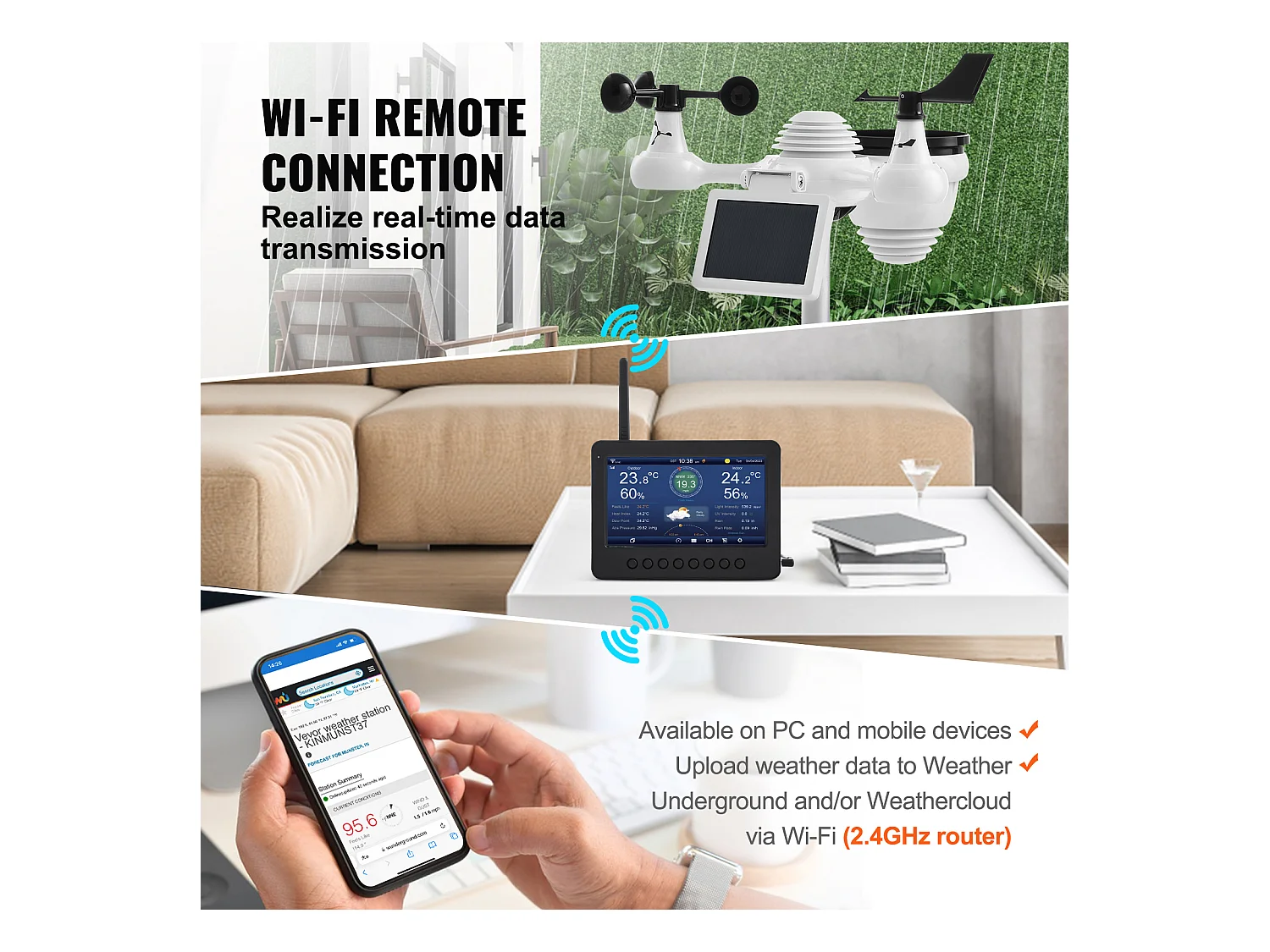 Station Météo Wi-Fi Énergie Solaire 7 en 1 SucceBuy, Écran TFT 17,78 cm, Télécommande Wi-Fi, avec Capteur Extérieur