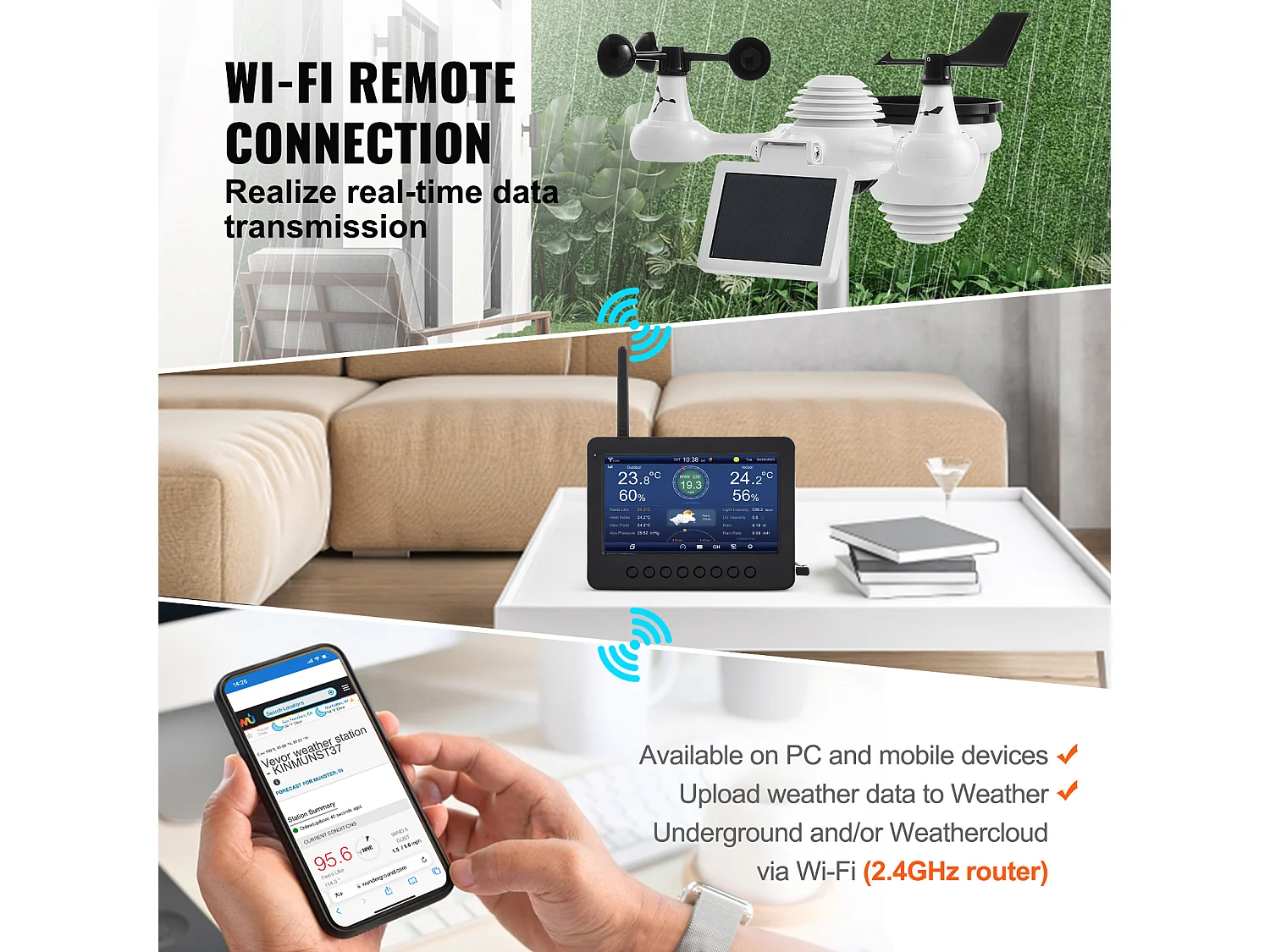 Station Météo Wi-Fi Énergie Solaire 7 en 1 SucceBuy, Écran TFT 17,78 cm, Télécommande Wi-Fi, avec Capteur Extérieur