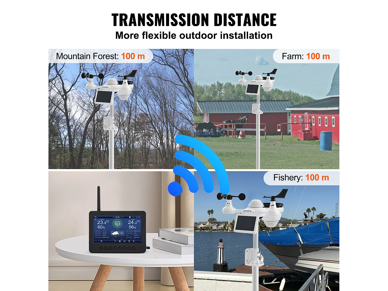 Station Météo Wi-Fi Énergie Solaire 7 en 1 SucceBuy, Écran TFT 17,78 cm, Télécommande Wi-Fi, avec Capteur Extérieur