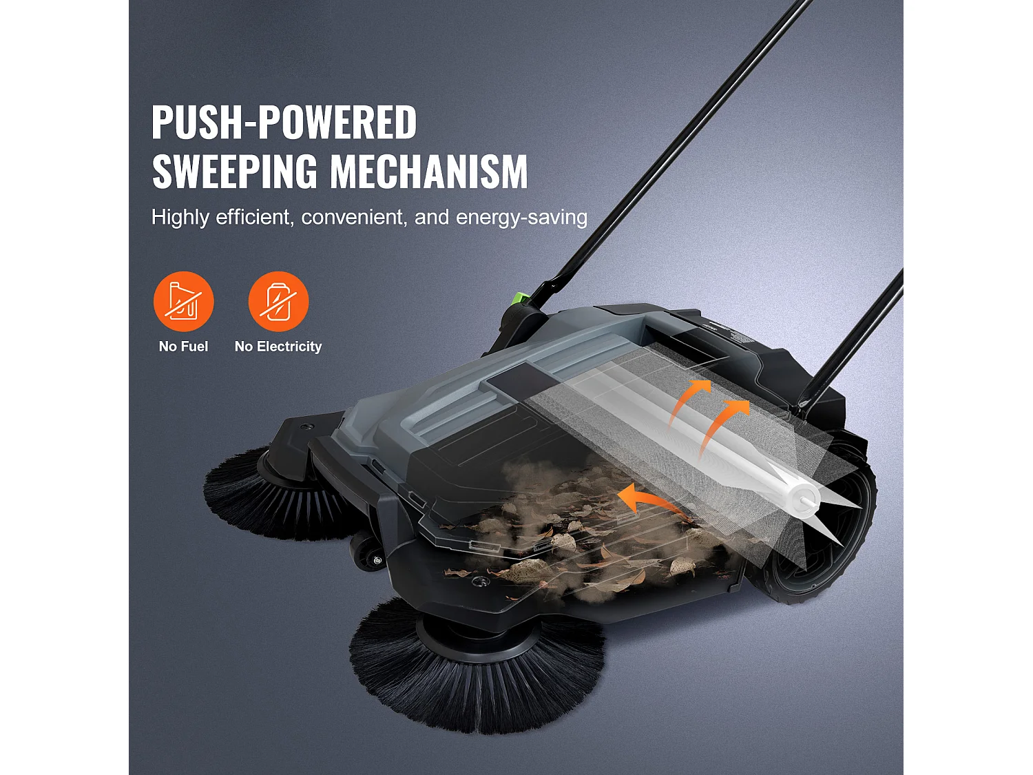 Balayeuse Autoportée SucceBuy, Largeur de 65.02 cm, Bac à Déchets de 18.9 l, avec Poignée Réglable et Pliable