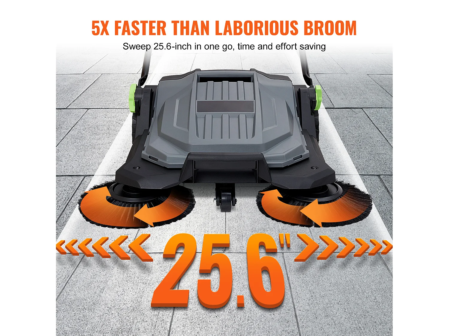 Balayeuse Autoportée SucceBuy, Largeur de 65.02 cm, Bac à Déchets de 18.9 l, avec Poignée Réglable et Pliable